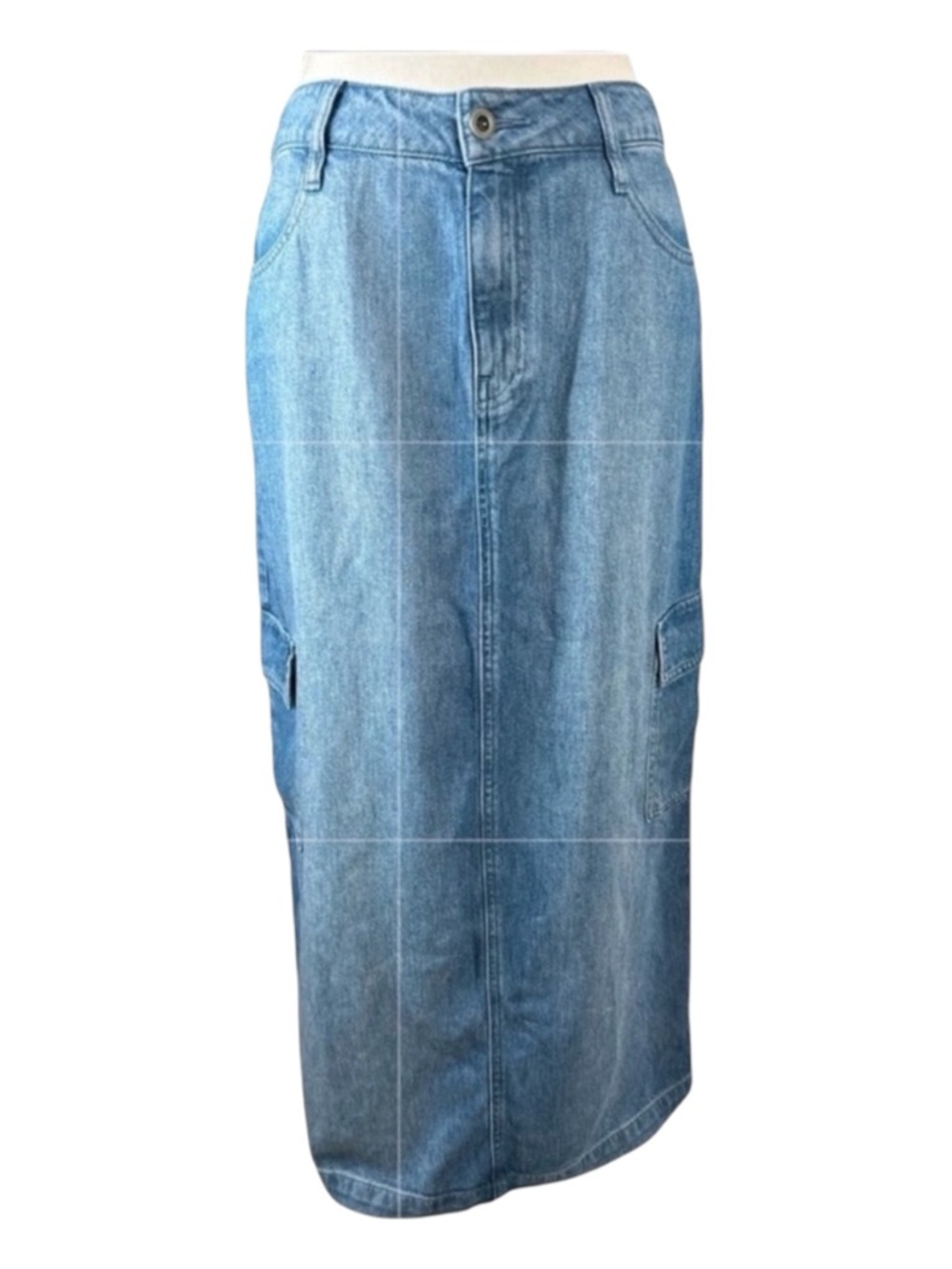 CLOTH & STONE Edie Denim Cargo Maxi Skirt in Pacific Salt Color, Size 27.
